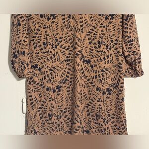 OVI women’s long sleeve blouse/dress size S tan with black print